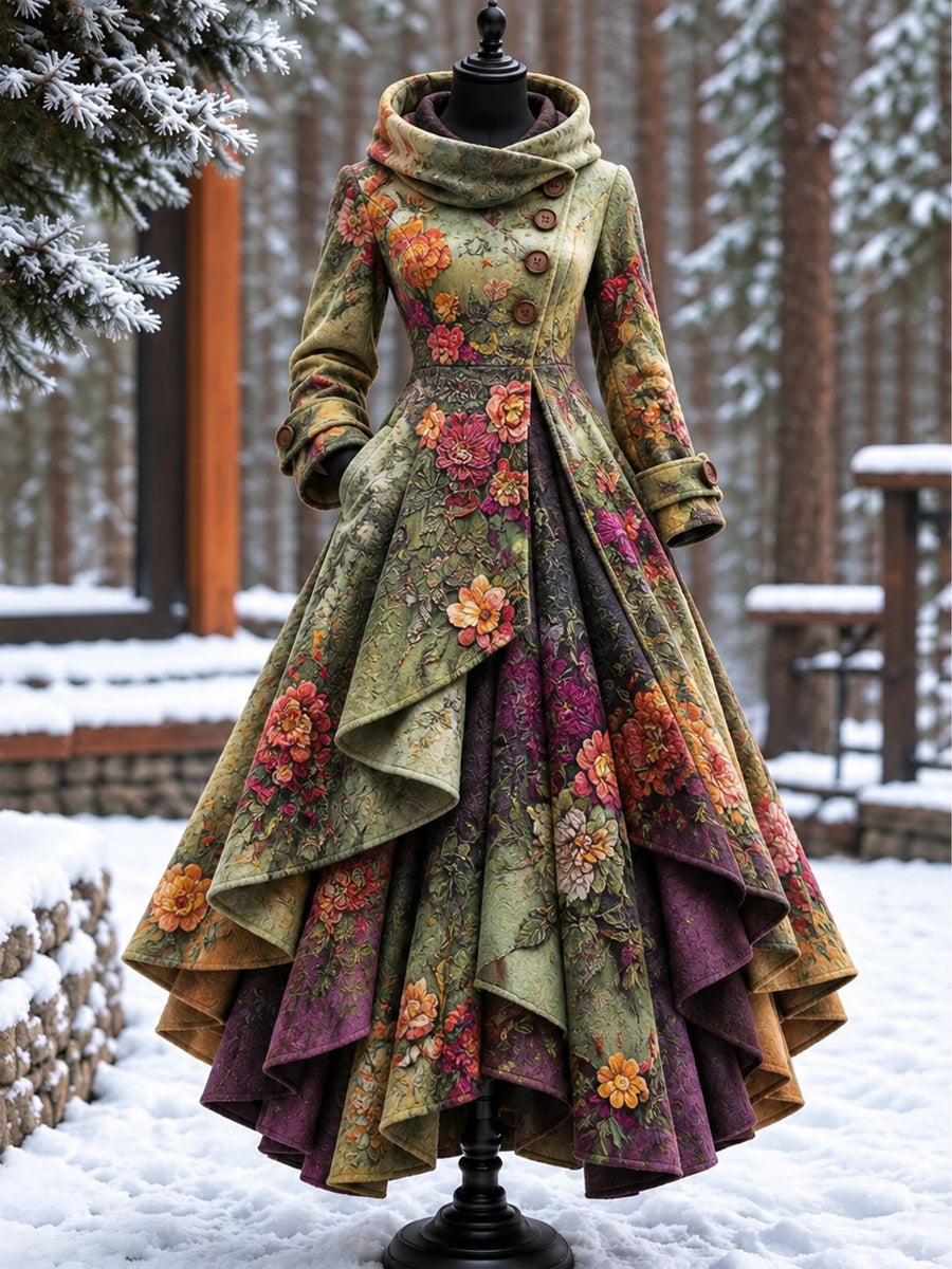 Women’s Vintage High-Collar Asymmetrical Long Maxi Coat